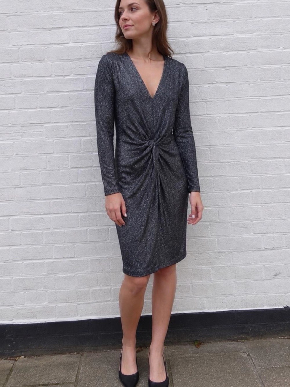 Ted Baker London Charcoal Metallic Twist Midi Dress